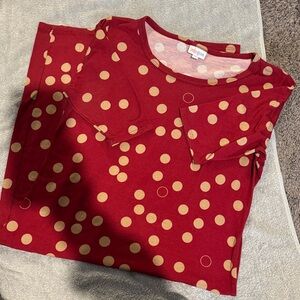 LuLaRoe Red and Gold Polka Dot Long Sleeve Dress